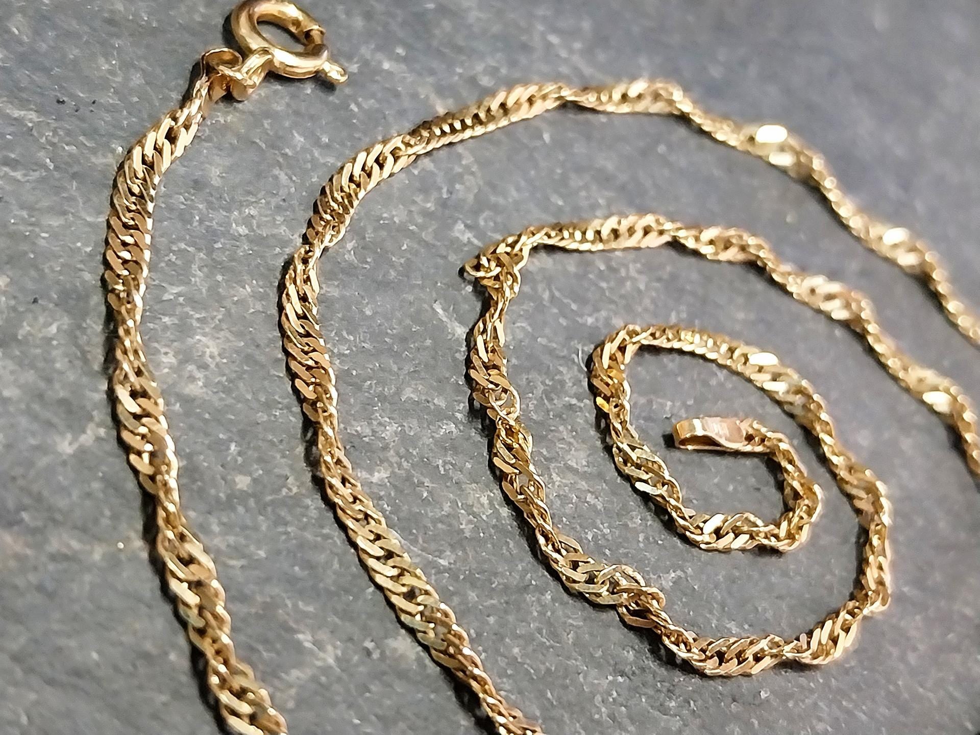 9ct GOLD CHAIN, Twisted Rope Singapore Curb Necklace 18.5" - Hallmarked - 3.9g