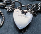 Vintage SILVER LINK BRACELET with 3 Charms and Padlock Lock - Sterling Silver - 17.2g