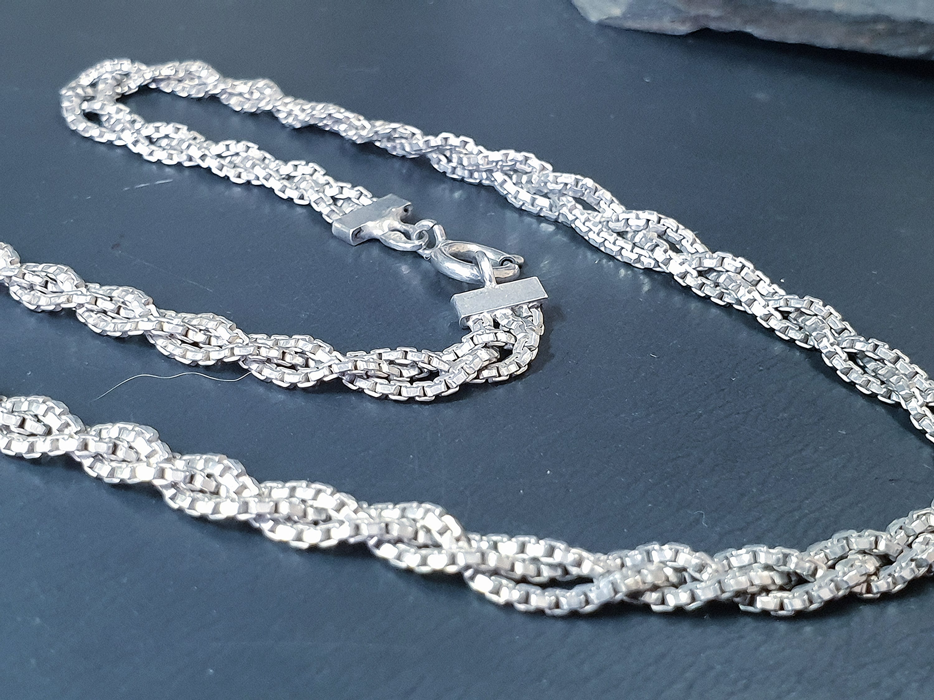 STERLING SILVER Braided Twist Choker Chain - 15" Long - 16.1g