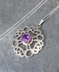 Vintage ORTAK Amethyst Pendant Necklace - Malcolm Grey on 20" silver chain - 8.2g