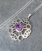 Vintage ORTAK Amethyst Pendant Necklace - Malcolm Grey on 20" silver chain - 8.2g