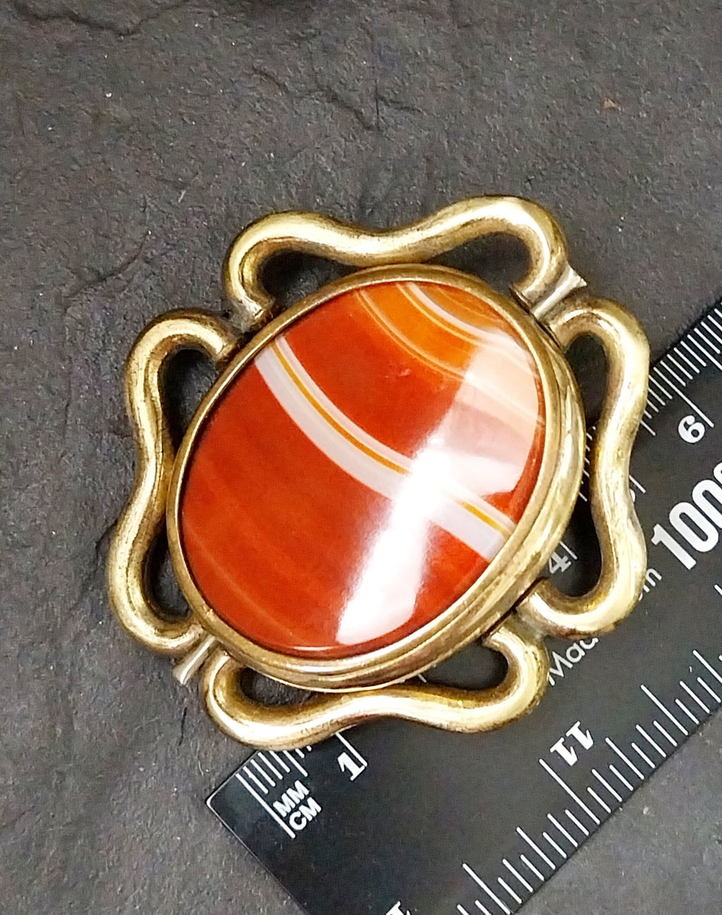 Victorian Large SWIVEL LOCKET BROOCH with Banded Agate & Peacock Panels - 31.5g