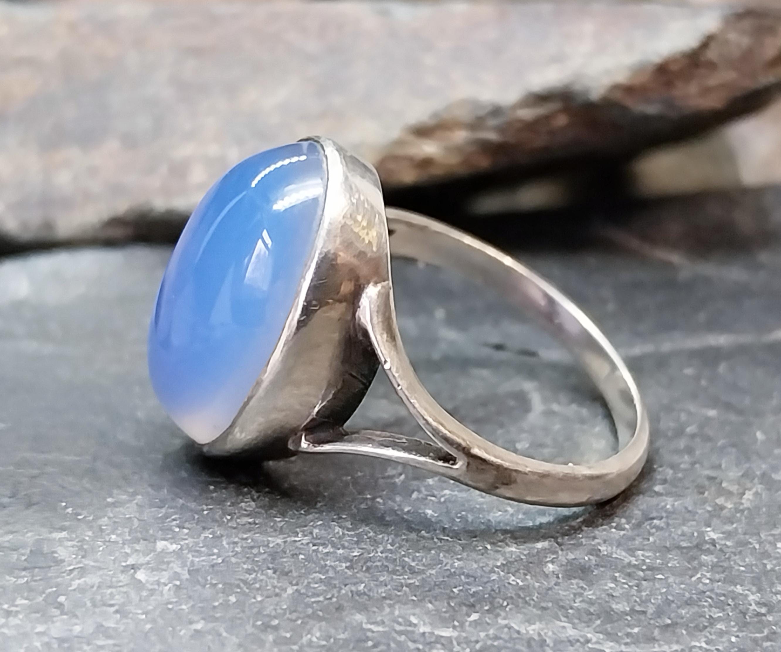 Vintage Sterling Silver Blue MOONSTONE RING - Ethereal - uk size N (6.5) - 3.6g