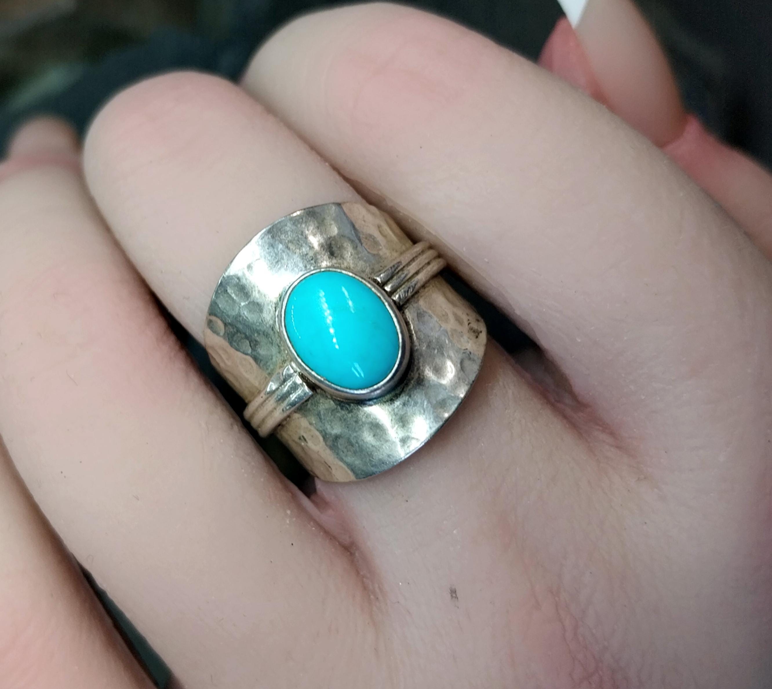 Sterling Silver TURQUOISE RING - uk size N 1/2 (us 7) - 5.1g