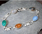 Vintage STERLING SILVER Agate and Thistle Bracelet - 20cm - 11.3g