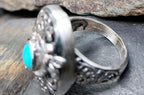 Sterling Silver TURQUOISE RING with dragonflies -  uk size N  (us 7) - 10.3g