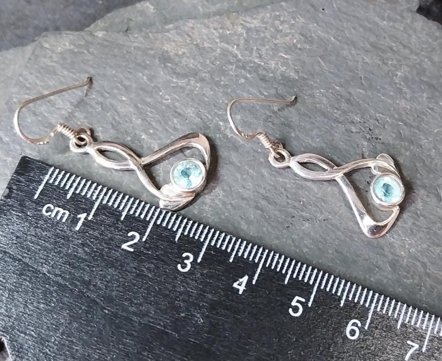 CELTIC Sterling Silver Earrings - with Blue Topaz GemStone - 4g