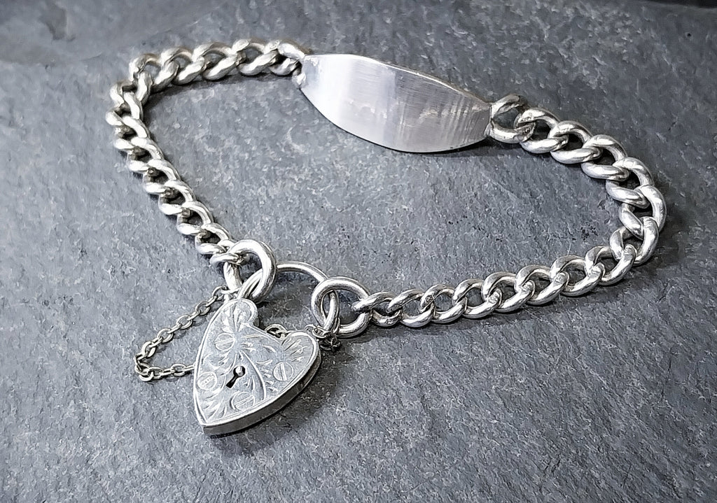 GEORG JENSEN Silver Identity Link Bracelet with Engraved Heart Clasp Padlock - 17.8g