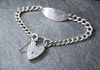 GEORG JENSEN Silver Identity Link Bracelet with Engraved Heart Clasp Padlock - 17.8g