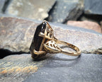 Huge Antique 9ct GOLD Smoky Quartz Ring - Size uk L (us 5.75) - 7.2g