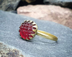 Antique Cranberry Glass Gilt RING - Small Size uk H (us 4)