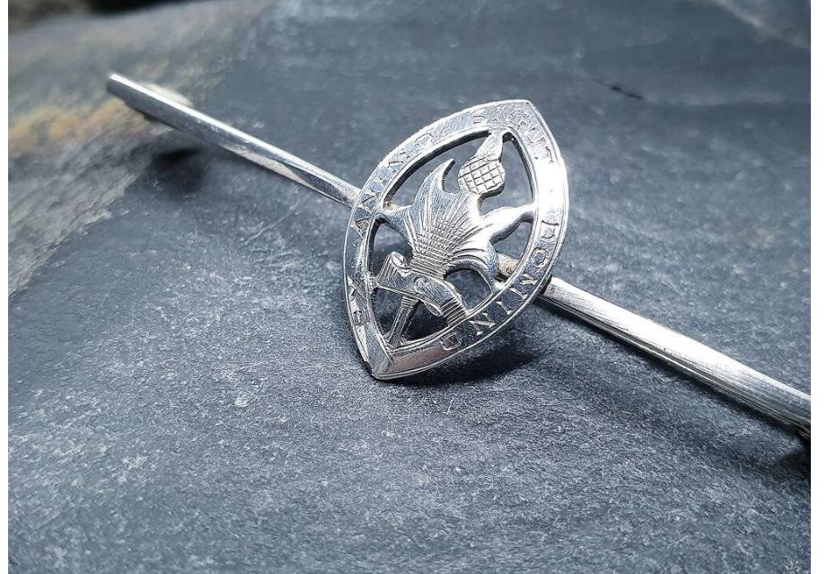 Vintage SILVER Bar Brooch Sweetheart with Thistle - Thomas Fattorini - 2.5g