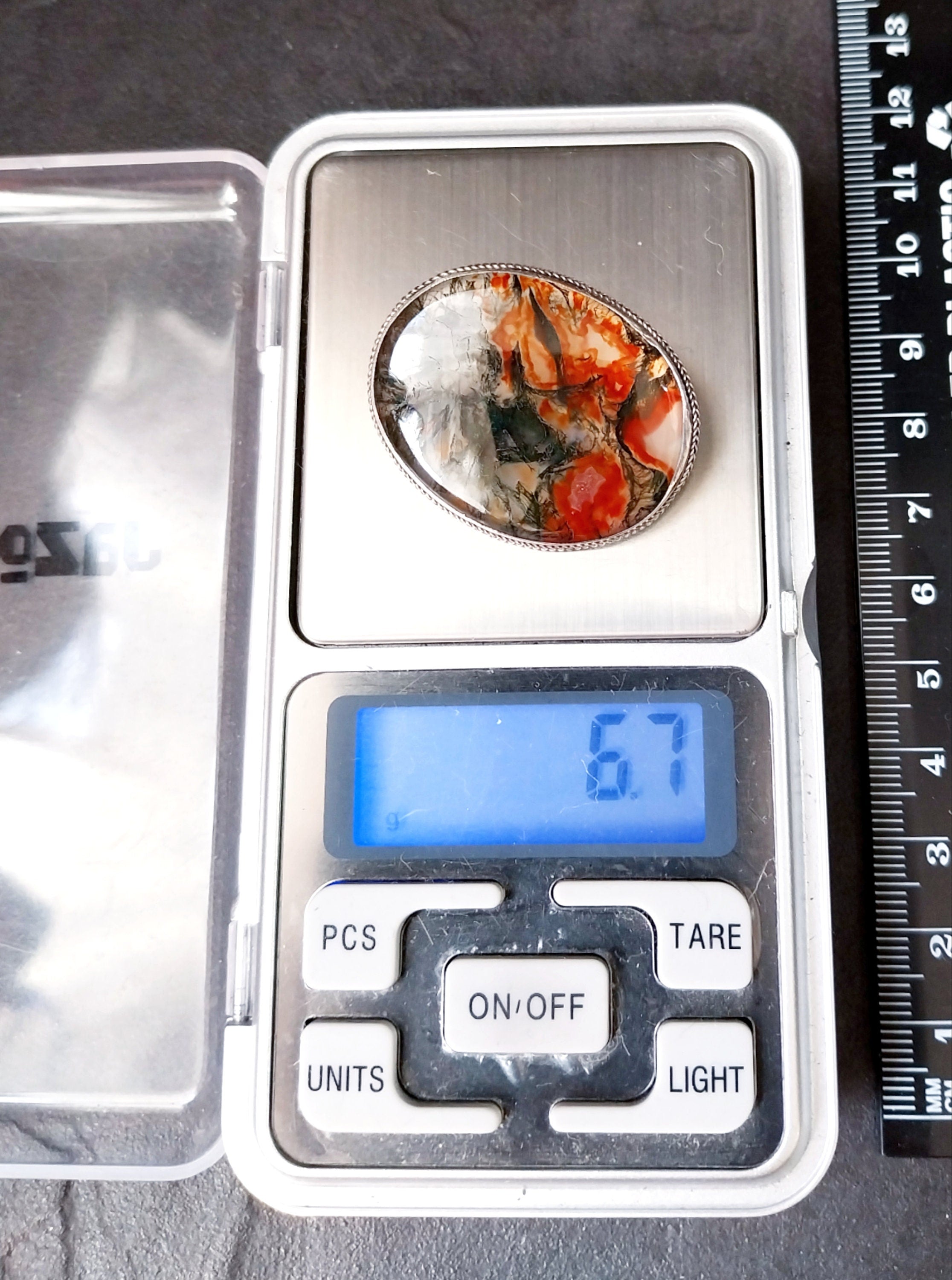 Vintage Sterling Silver Moss Agate Brooch - Vibrant Dendritic Gemstone  - 6.7g