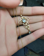 Vintage 9ct Gold Blue Topaz and Seed Pearl Pendant Necklace on 18" chain - 2.8g