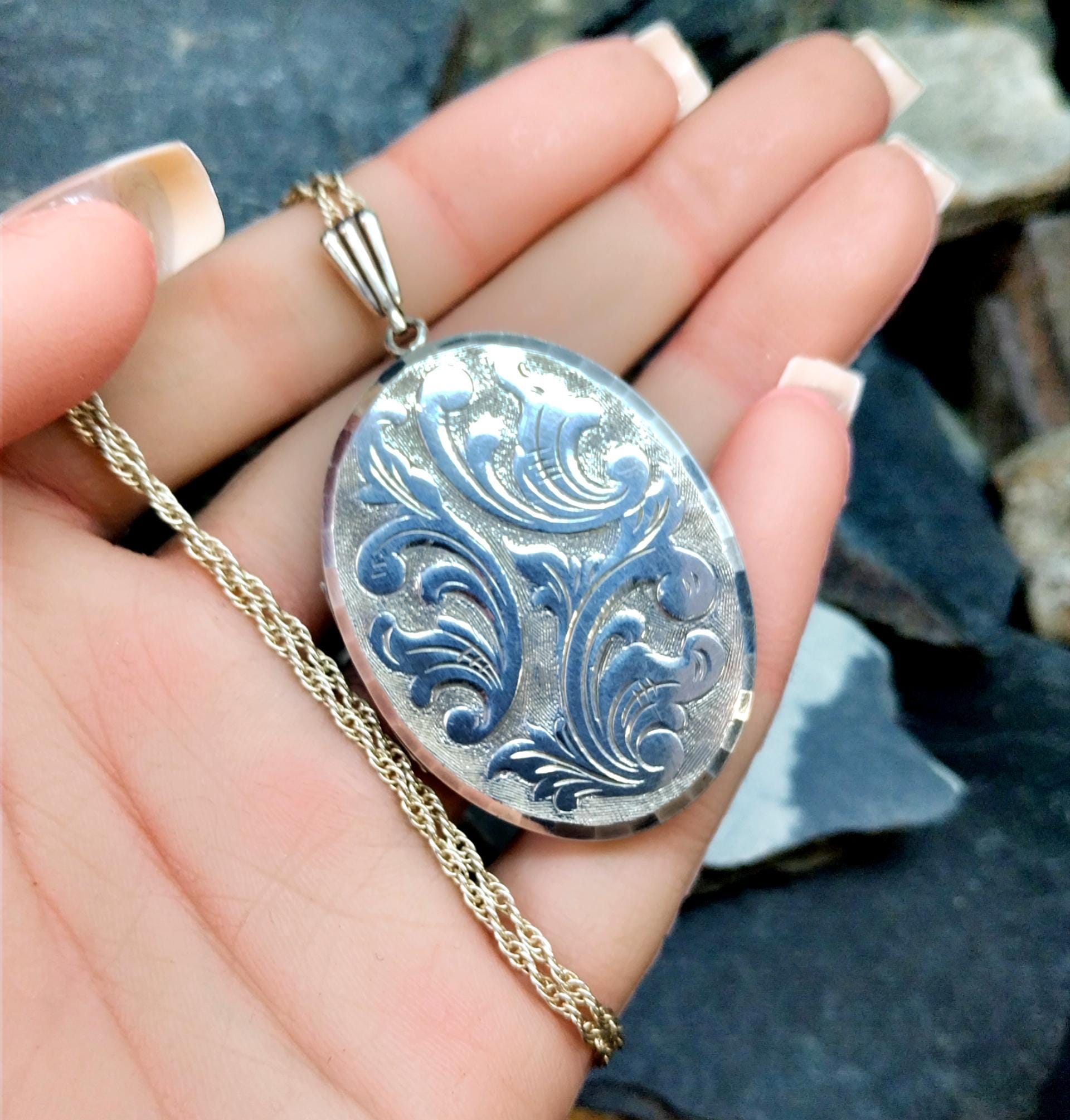 Huge Georg Jensen SILVER LOCKET Necklace, Art Deco  20" Chain 1968- 15.1g