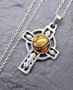 Heathergems CELTIC CROSS Pendant Necklace - Sterling Silver on 18" Chain - 3.4g