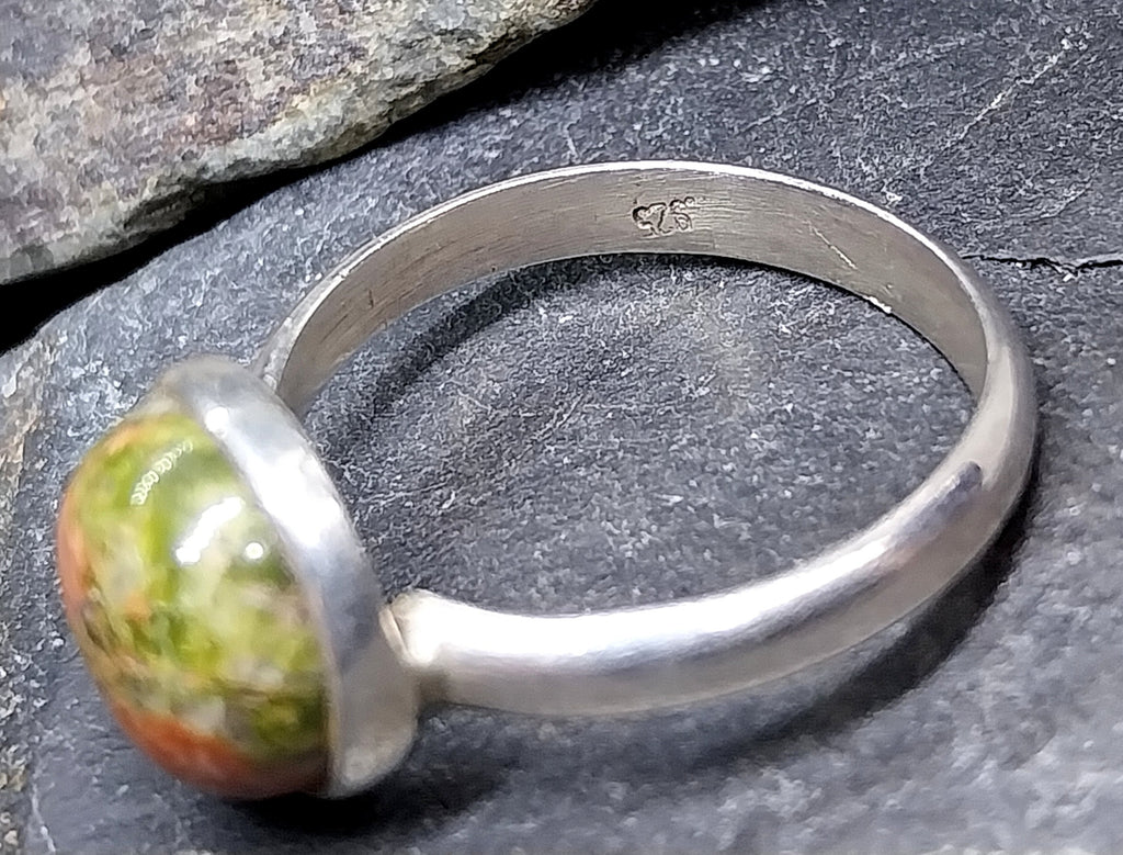 Vintage Sterling SILVER Mottled MOSS AGATE Ring - Size uk Q (us 8) - 3.1g