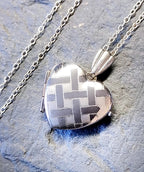 Sterling Silver Heart Locket - Small Criss Cross Pattern  on 18" Chain - 2.4g