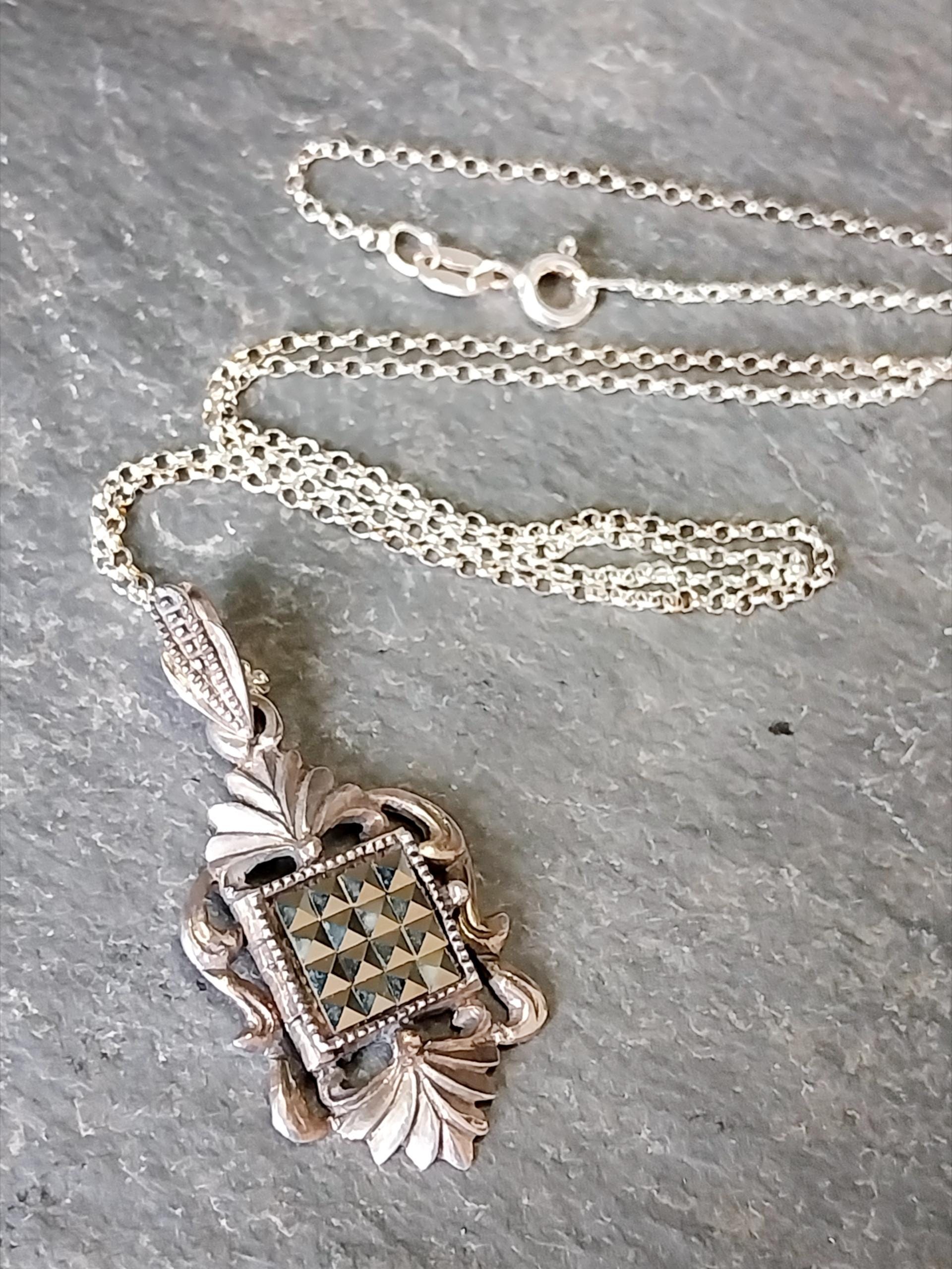 Vintage Unusual Locket - with Marcasites on 18" Chain - 5g