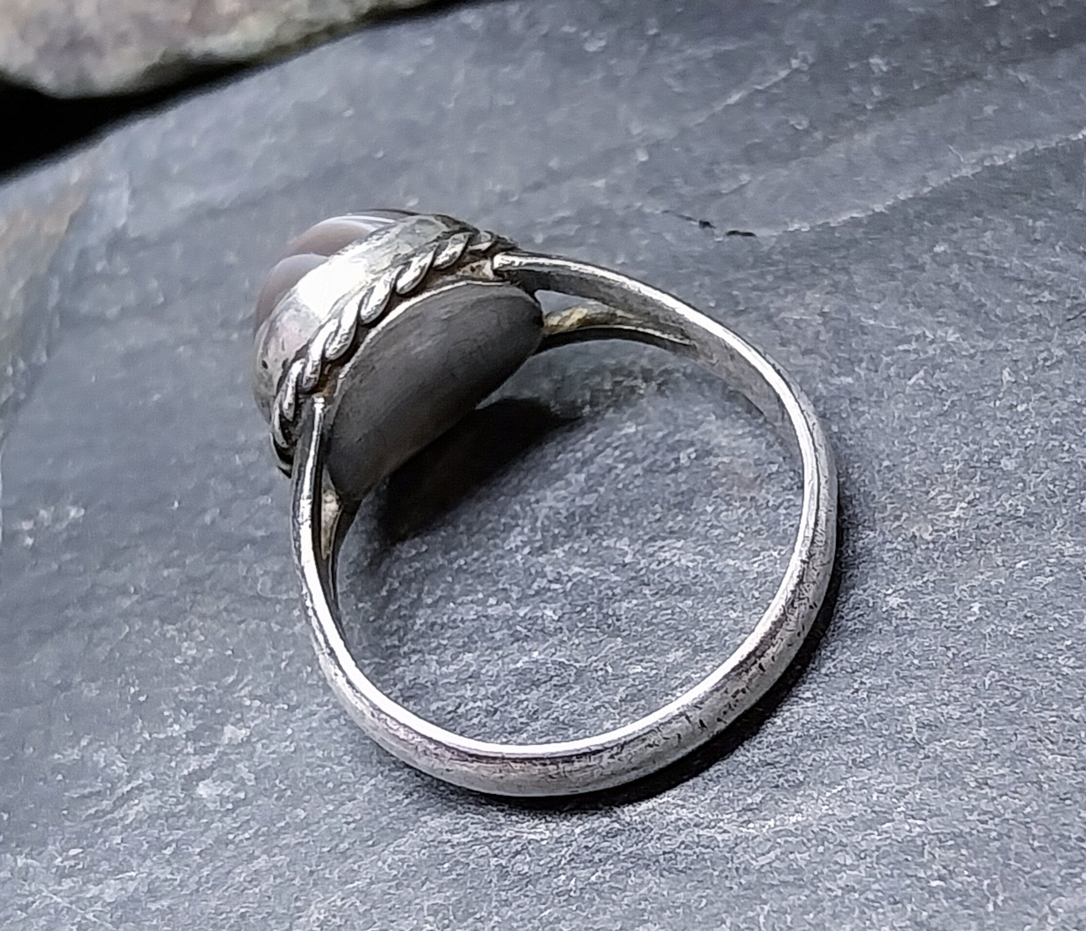 Vintage Sterling SILVER BANDED AGATE Ring - Size uk N (us 6.5) - 3.5g