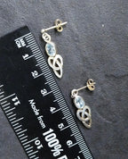 Vintage Sterling Silver Blue Topaz EARRINGS - Celtic Drop Dangling  - 2.7g