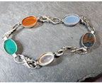 Vintage STERLING SILVER Agate and Thistle Bracelet - 20cm - 11.3g