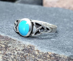 SILVER CELTIC RING - with Turquoise stone 925 Sterling Band - Small Size J (us size 4.5)