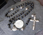 Vintage Small BLACK ROSARY BEADS with Crucifix - Short 14" - 13g