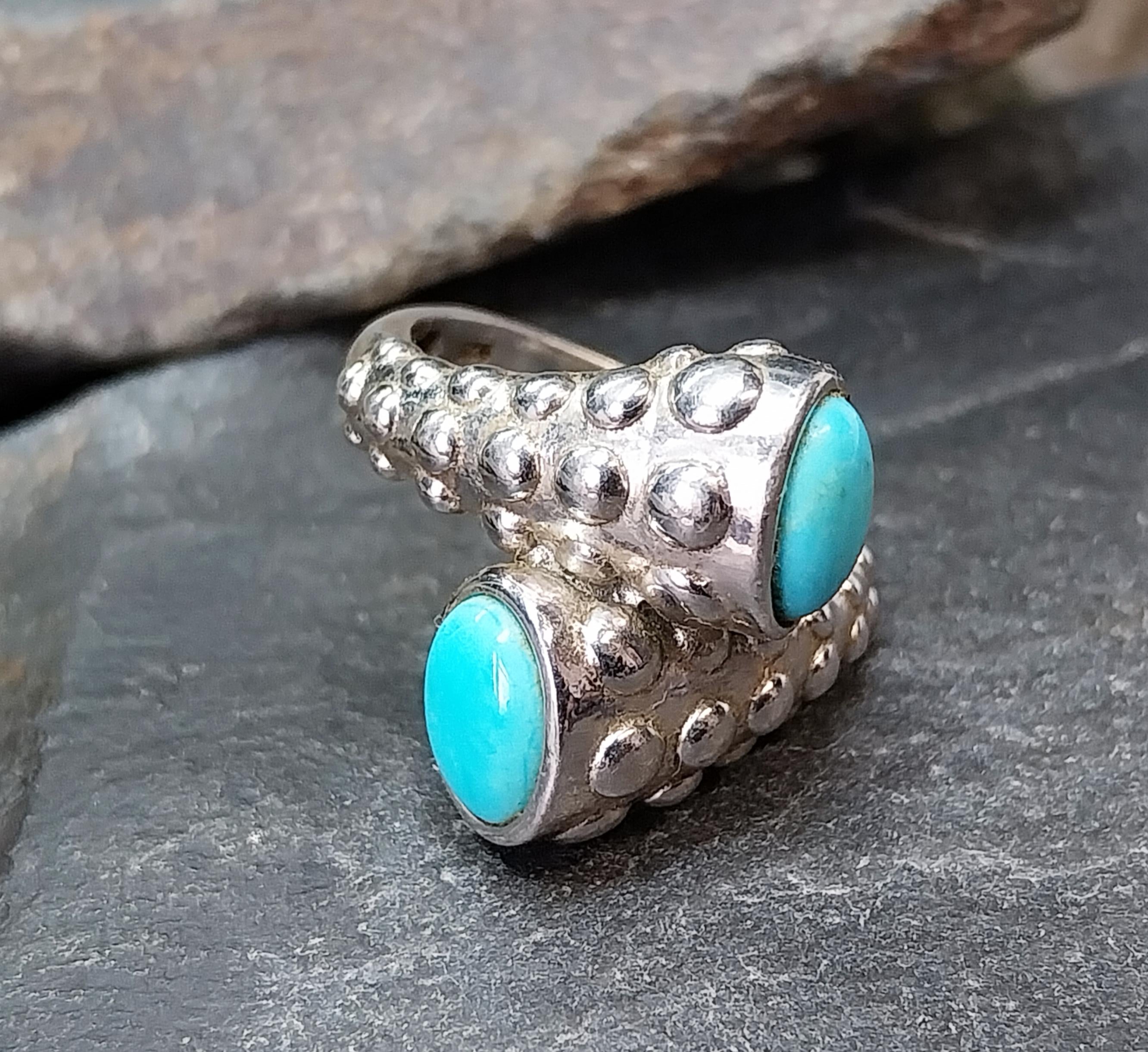 TURQUOISE Snake RING Sterling Silver - uk size N (us 6.5) - 6.5g