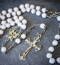 Vintage White MOP ROSARY Beads - Small Vintage Old Prayer Beads and crucifix - 15"