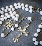Vintage White MOP ROSARY Beads - Small Vintage Old Prayer Beads and crucifix - 15"