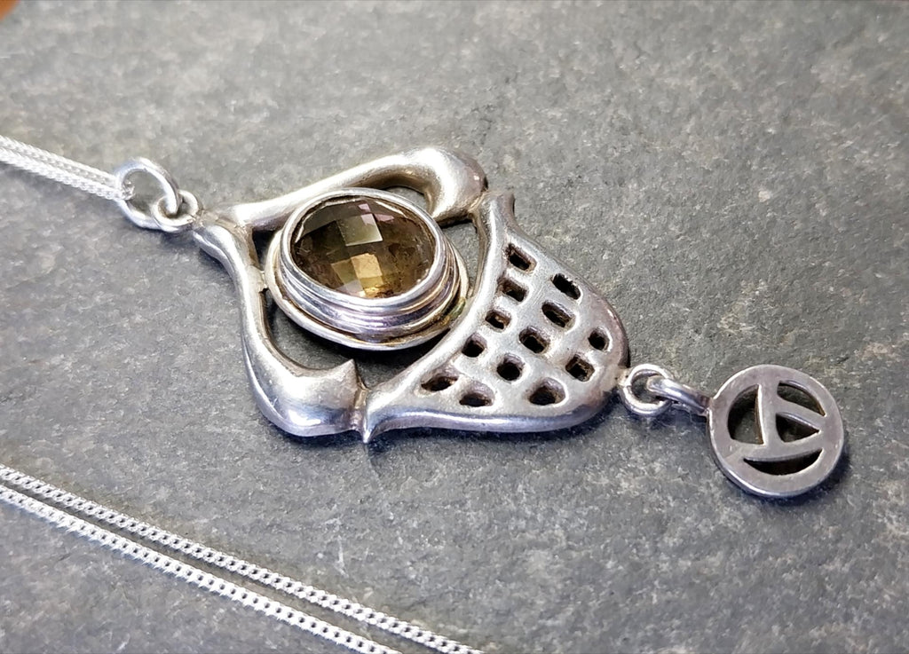 Vintage Sterling Silver Smoky quartz PENDANT NECKLACE - 20" - 6.3g