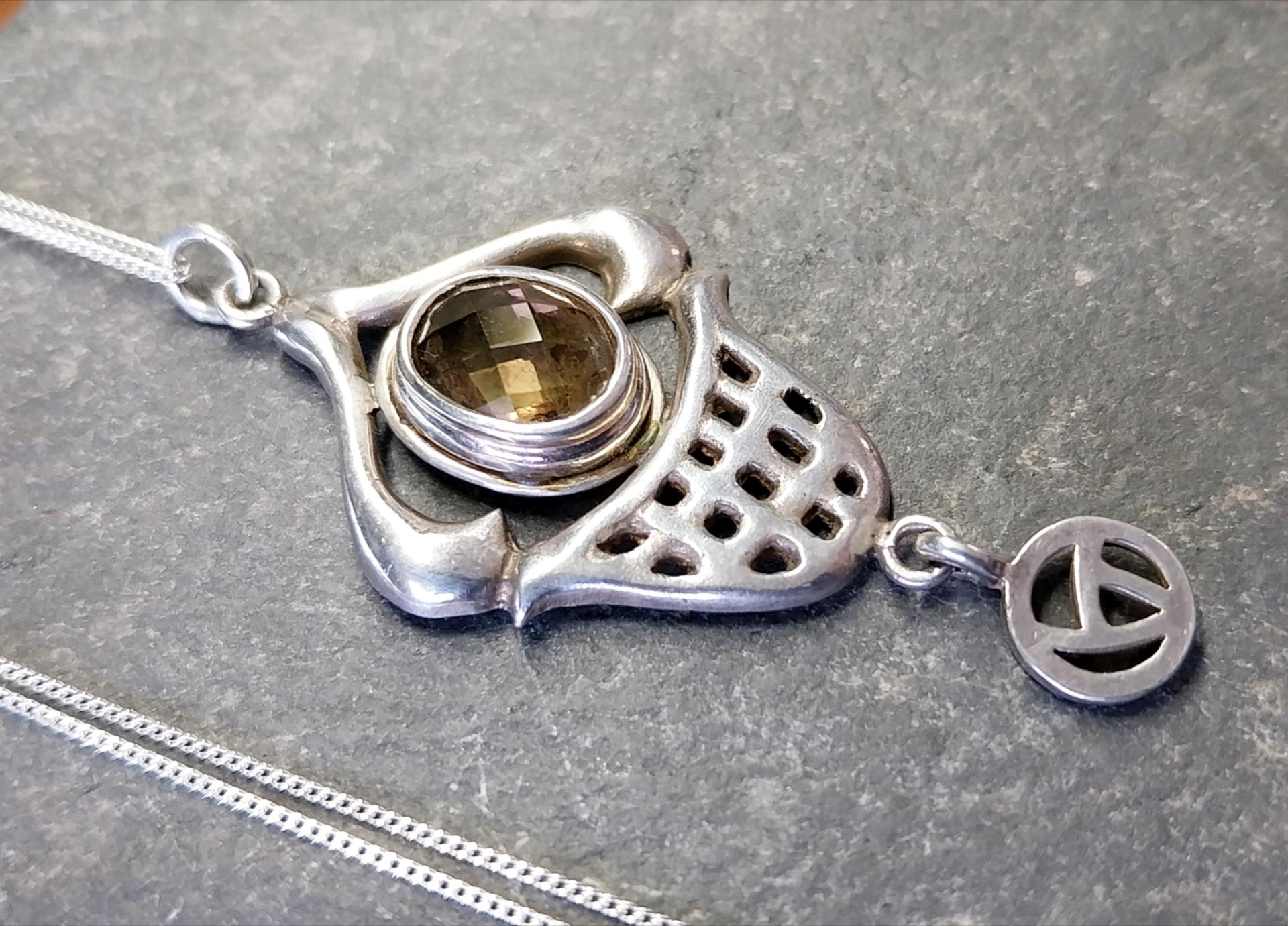Vintage Sterling Silver Smoky quartz PENDANT NECKLACE - 20" - 6.3g