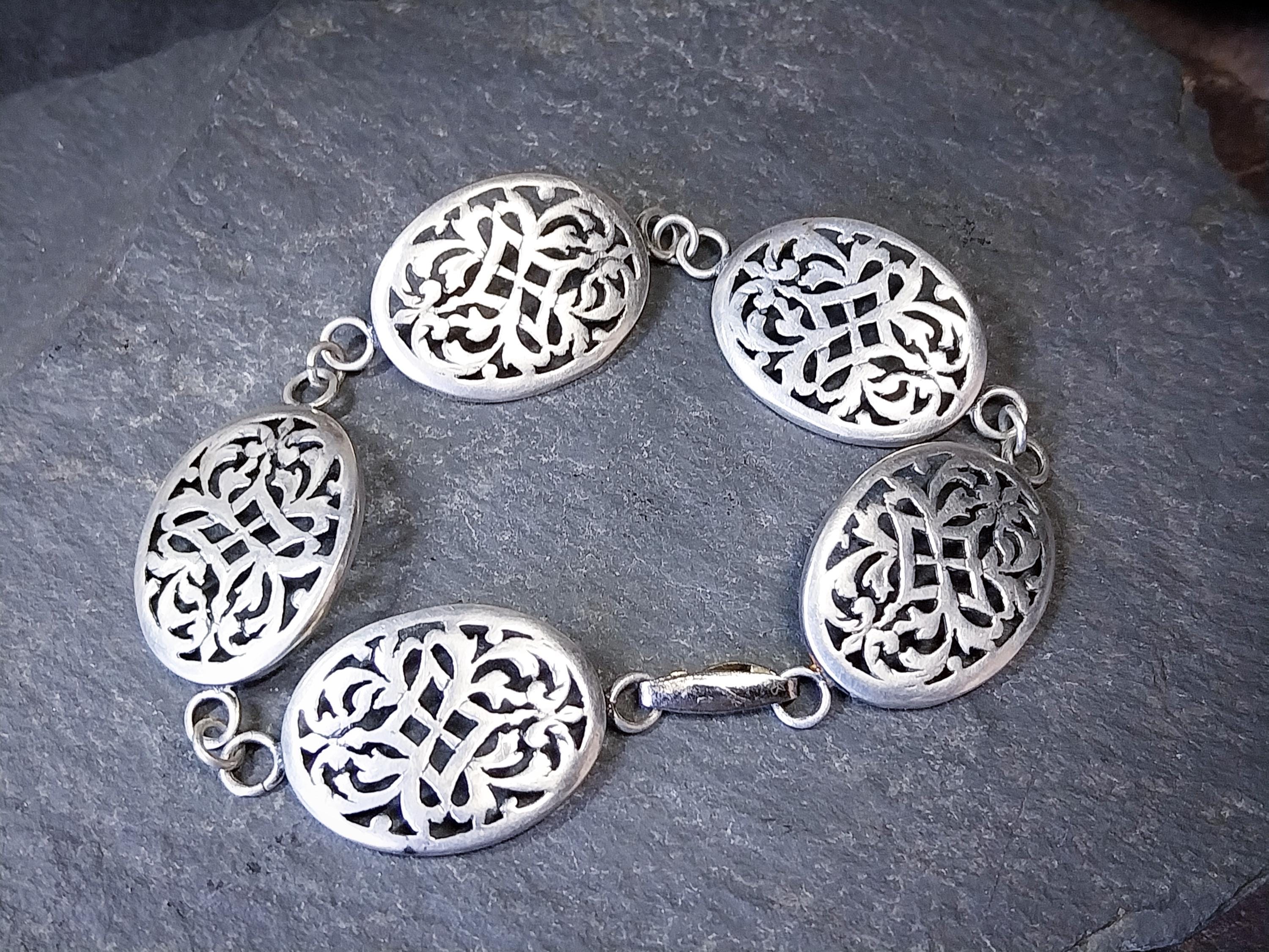 Vintage Silver Panel Bracelet - Victorian Style 18cm - 8.7g