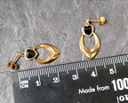 Vintage 9ct Gold EARRINGS with Black Onyx Heart - Dangling - 1.4g
