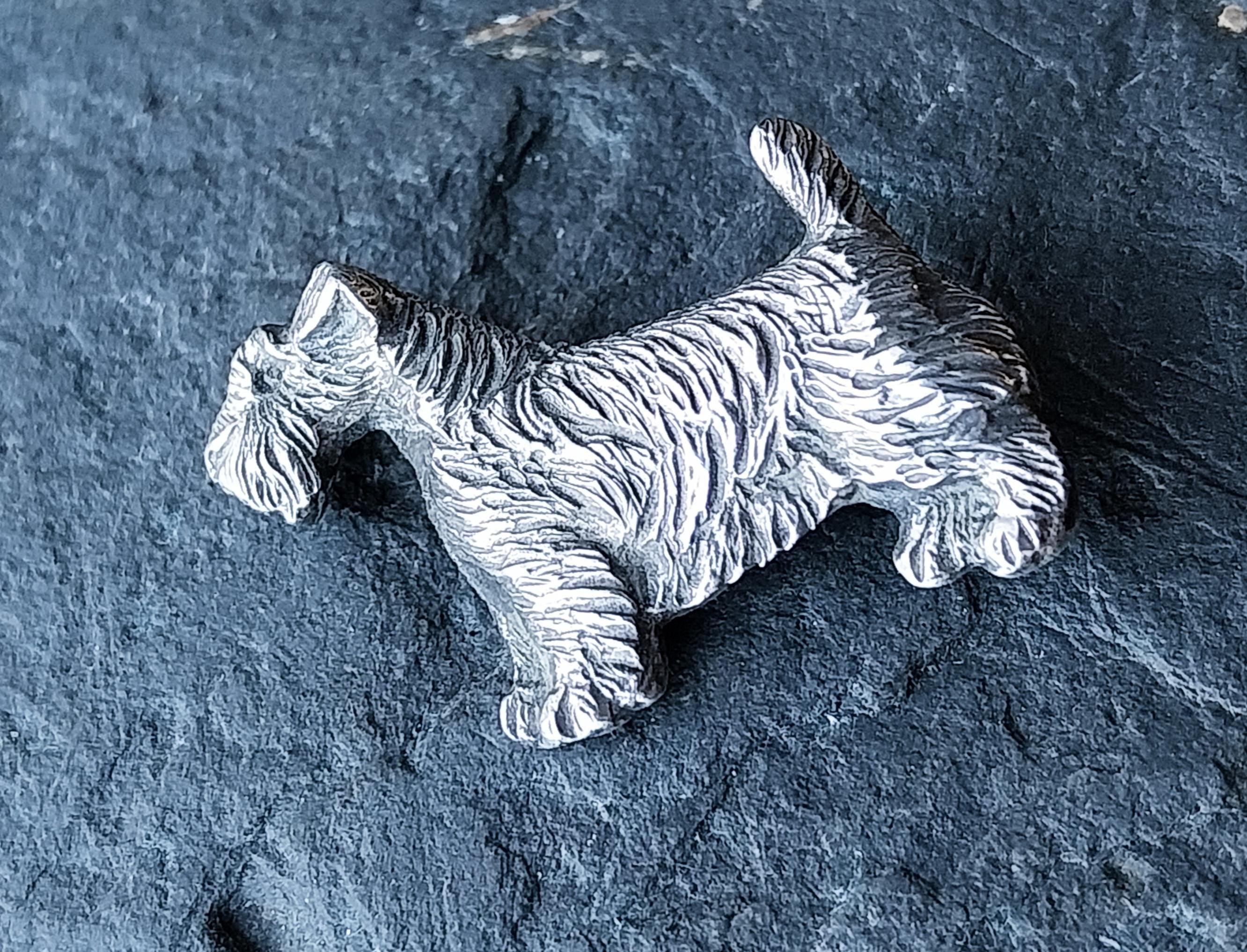 Vintage Dog Brooch - sterling Silver Terrier, Schnauzer - 5.4g