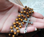 Vintage Wooden ROSARY BEADS with Crucifix - 28" Necklace - 14.4g