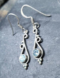 Sterling Silver Dangle Earrings - with Turquoise Blue Stone - 2.4g