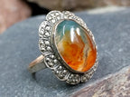 Art Deco 935 Silver MOSS AGATE RING - uk size N (us 6.5) - 5.5g