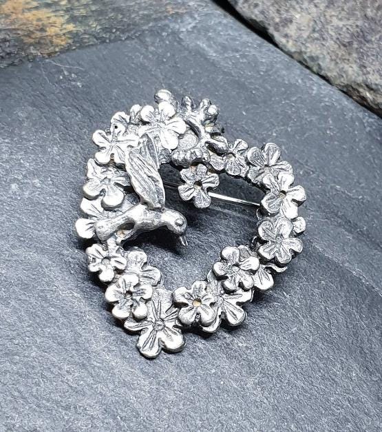 Vintage Sterling Silver HUMMINGBIRD BIRD Brooch - 6g