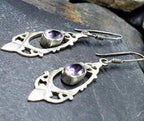 Sterling Silver Dangle Earrings - with Purple amethyst Stone - 4.2g