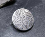 Antique Sterling Silver Circular Button Brooch  - Ivy Leaf Celtic Design - 5.5g