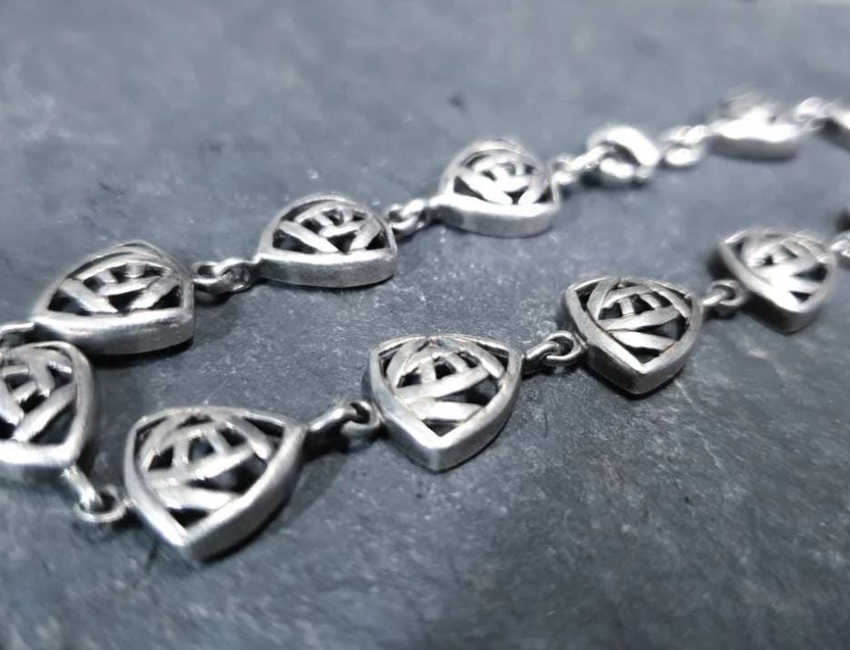 Vintage Celtic Sterling Silver Bracelet - Sea Gems Mackintosh Rose - 17.5cm - 9.5g