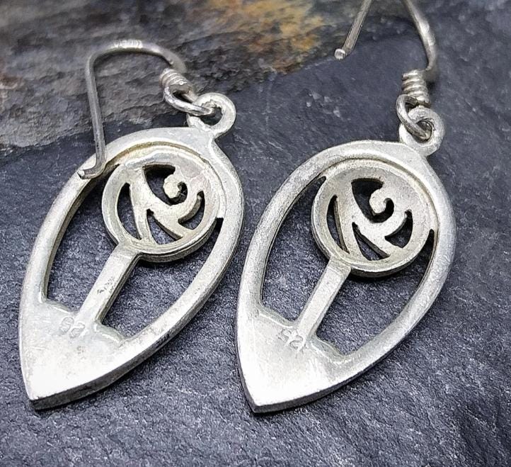 Sterling Silver CELTIC LEAF & ROSE Dangle Earrings -  4.1g