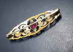 ANTIQUE Pinchbeck Brooch with Pink Cranberry Glass Gemstone - Edwardian 5.8g