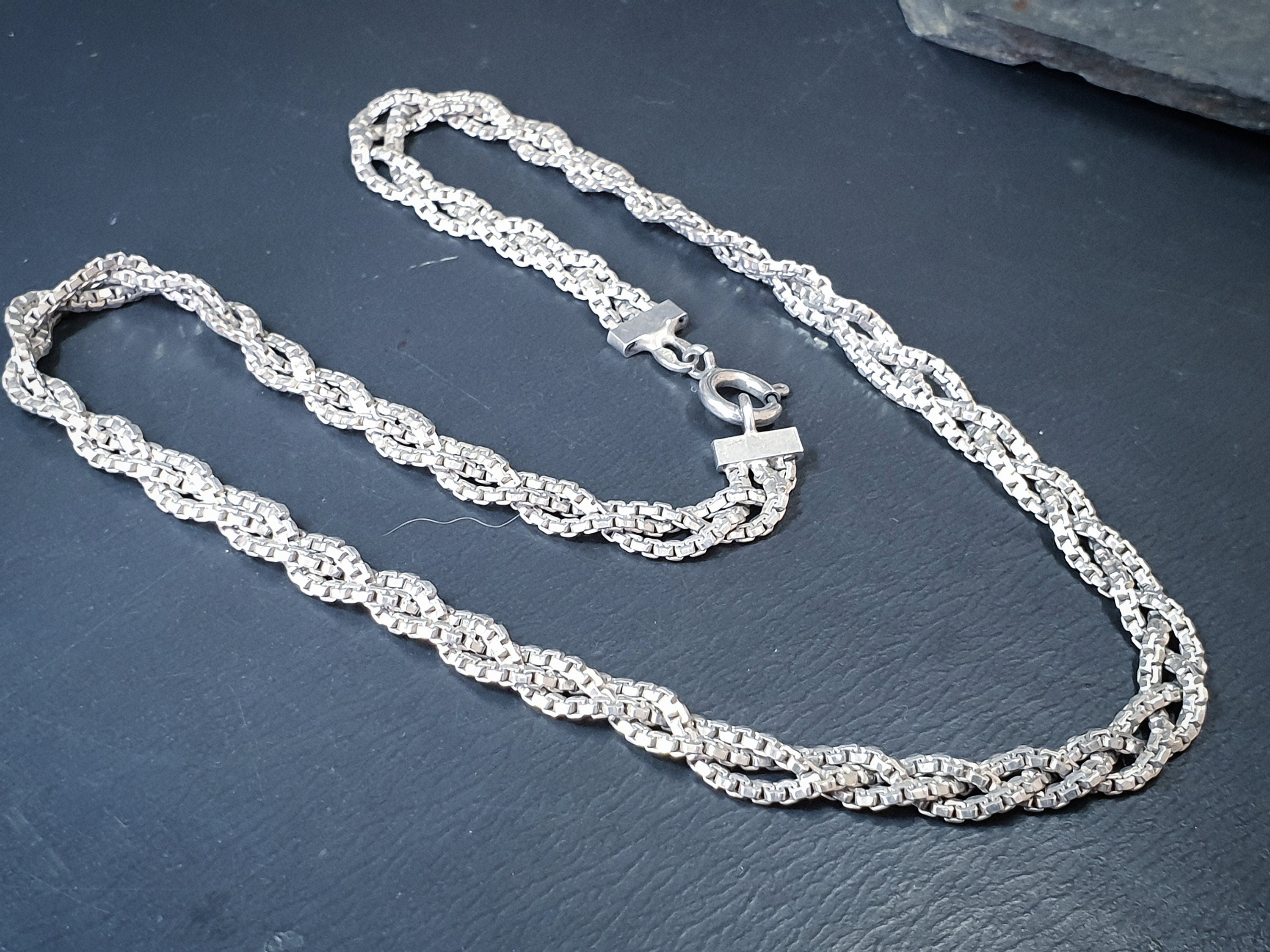 STERLING SILVER Braided Twist Choker Chain - 15" Long - 16.1g