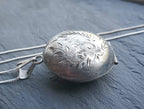 Vintage Silver LOCKET Necklace - Puffy Circle on 20" Sterling Chain - 9.7g