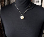 Vintage Sterling Silver Agate Circle Locket - 18" chain - 10.3g
