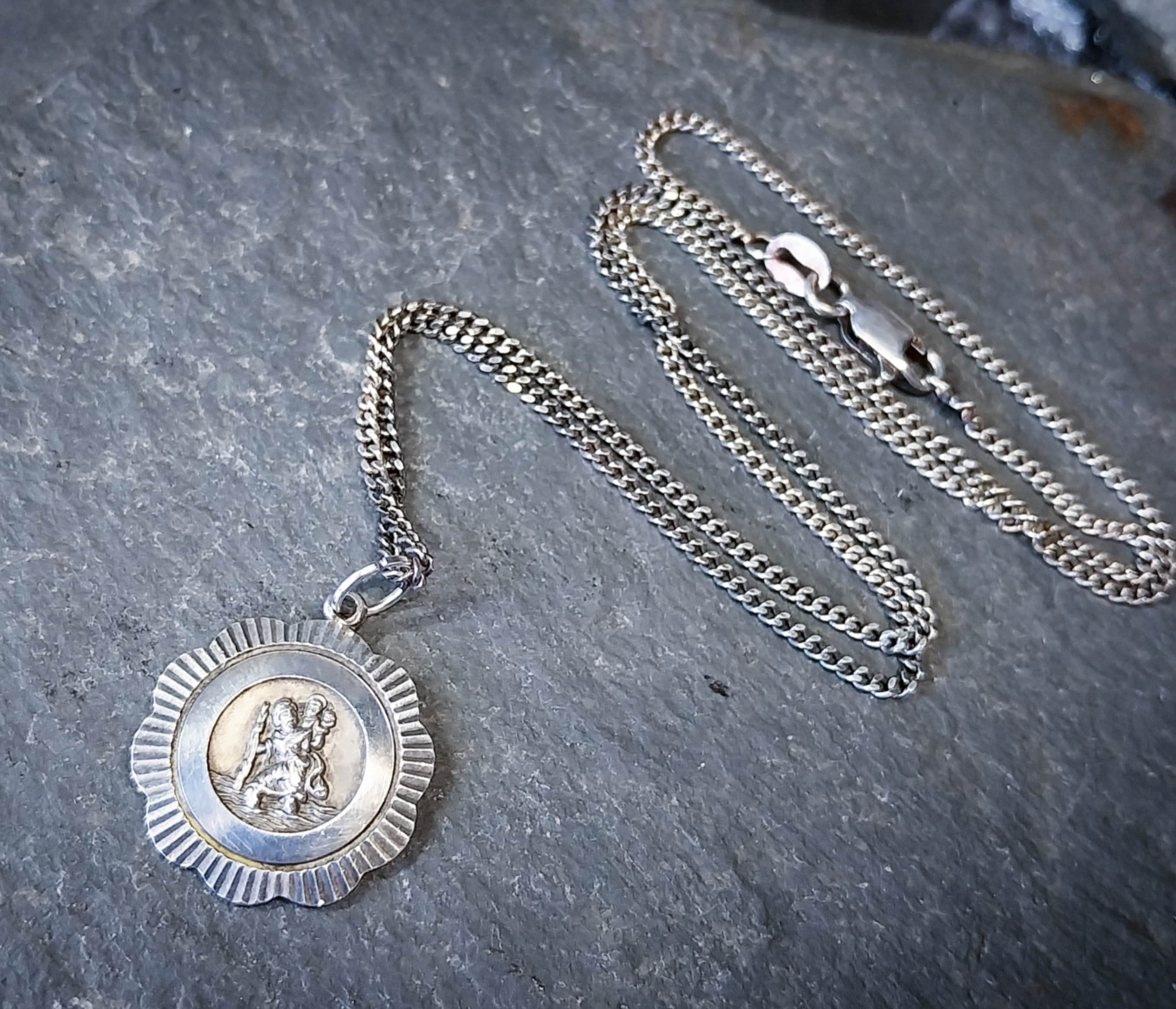 Vintage Georg Jensen St CHRISTOPHER Necklace Pendant on 18" Chain - 7.4g