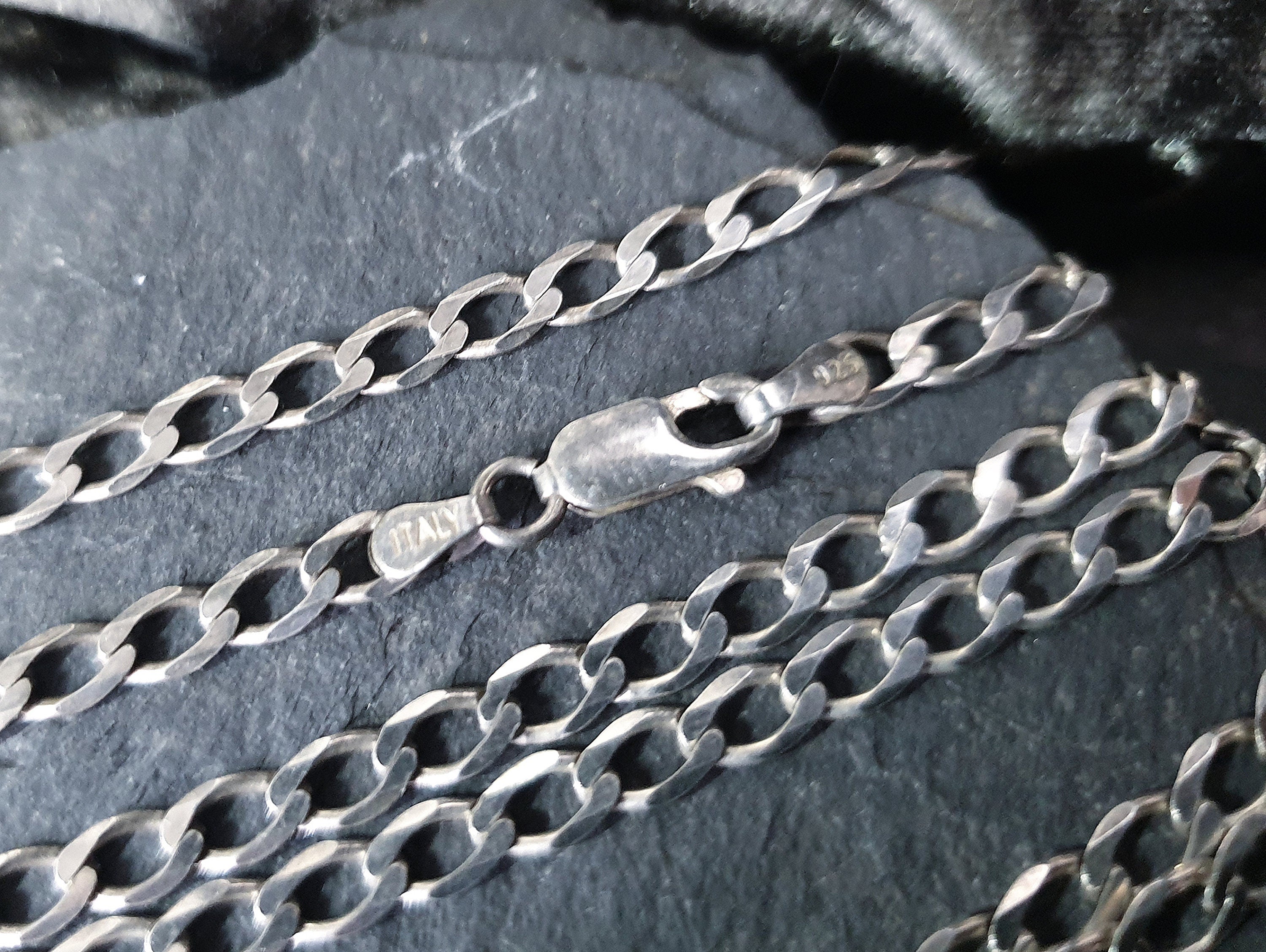 Heavy Silver INGOT PENDANT 1977 on Curb Chain Necklace - 24" Long Fully Hallmarked - 26g